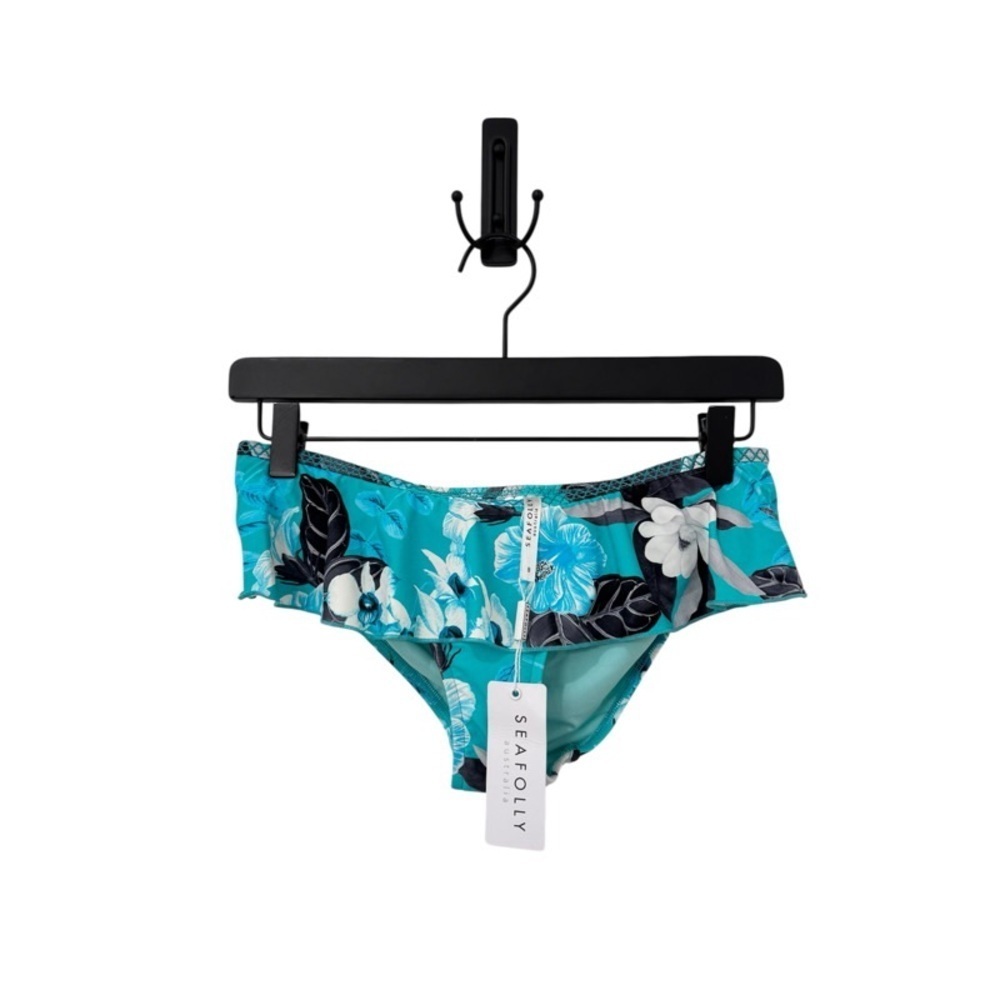 NEW SEAFOLLY Blue Ruffle Floral Bikini Bottoms